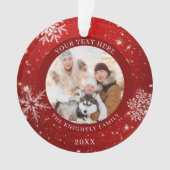 Modern Red White Snowflake Foto gepersonaliseerd Ornament (voorkant)