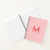Modern Red & White Stripes Monogram Name Notitieboek (Binnen)