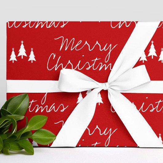Modern Red White Trees Pattern Merry kerst Cadeaupapier