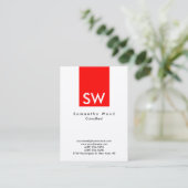 Modern Red White Trendy Special Monogram Visitekaartje (Staand voorkant)