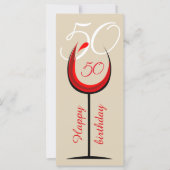 Modern Red Wine Glass Script 50th Birthday  Kaart (Voorkant)