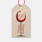 Modern Red Wine Glass Script 60th Birthday Cadeaulabel (Voorkant)