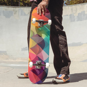 Modern Regenboog Kleurrijk Geometrisch Patroon Skateboard