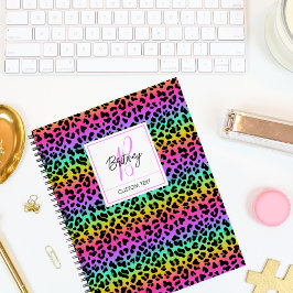 Modern Regenboog Luipaard Vel Patroon Monogram Notitieboek