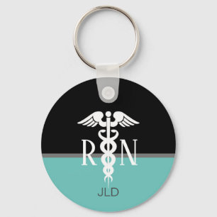 Modern Registered Nurse Caduceus Monogramma Blauwg Sleutelhanger