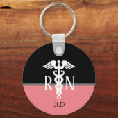 Modern Registered Nurse Caduceus Pink Monogram Sleutelhanger (Voorkant)