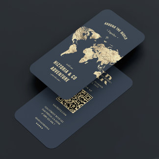 Modern Reisplanner Reisbureau Donkerblauw Goud Visitekaartje