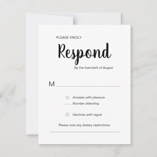 Modern Respond Zwart Wit Trendy bruiloft RSVP Kaartje (Voorkant)