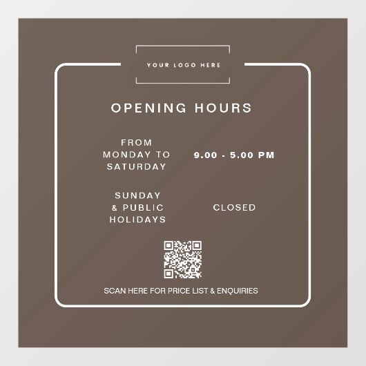 Modern Retail Business Opening Hours Window cling Raamsticker (Vel)