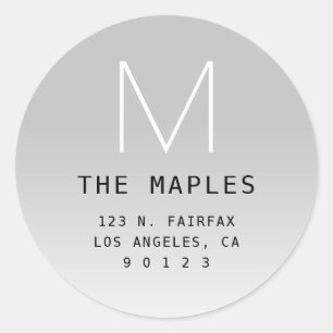 Modern retouradres & monogram   Grijs Ombre Ronde Sticker