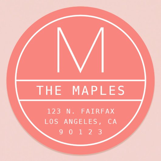 Modern Retouradres & Monogram | Levend Koraal Ronde Sticker