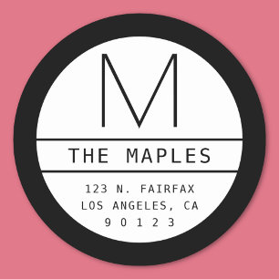 Modern retouradres & monogram   Verloop zwart Ronde Sticker