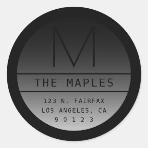 Modern retouradres & monogram   Verloop zwart Ronde Sticker