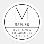 Modern retouradres & monogram | Wit & Zwart Ronde Sticker (Voorkant)