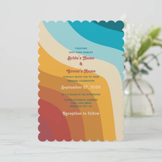 Modern Retro 70's kleurrijke regenbooggolven bruil Kaart (Staand voorkant)