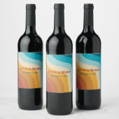 Modern Retro 70's kleurrijke regenbooggolven bruil Wijn Etiket (Flessen)