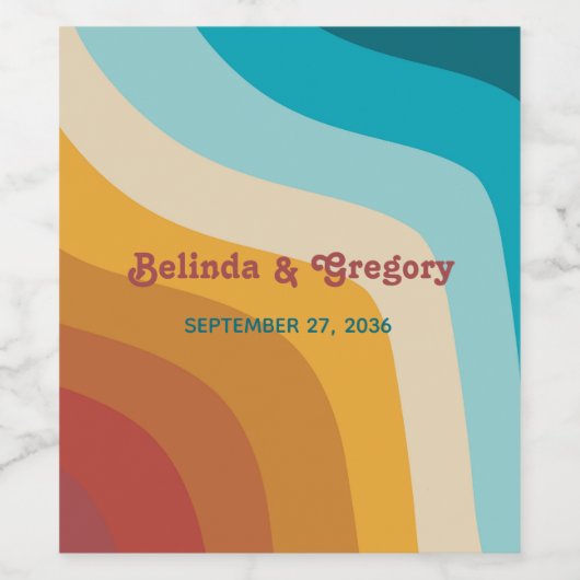 Modern Retro 70's kleurrijke regenbooggolven bruil Wijn Etiket (Enkel label)