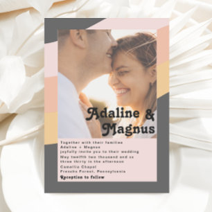 Modern Retro 70's Rainbow Dark Faded Photo Wedding Kaart