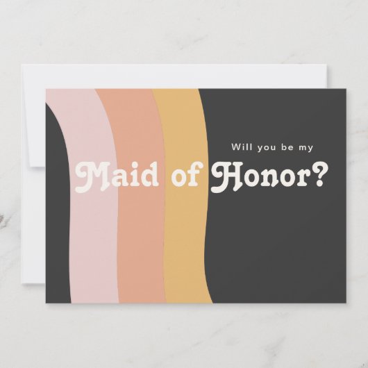 Modern Retro 70's Rainbow Dark Maid of Honor Kaart (Voorkant)
