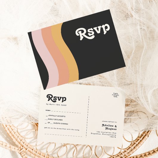 Modern Retro 70's Rainbow Dark Song Request RSVP Briefkaart
