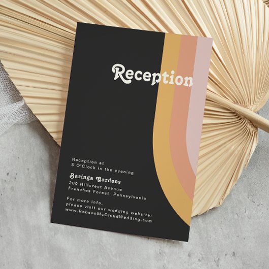 Modern Retro 70's Rainbow Dark Wedding Reception Informatiekaartje