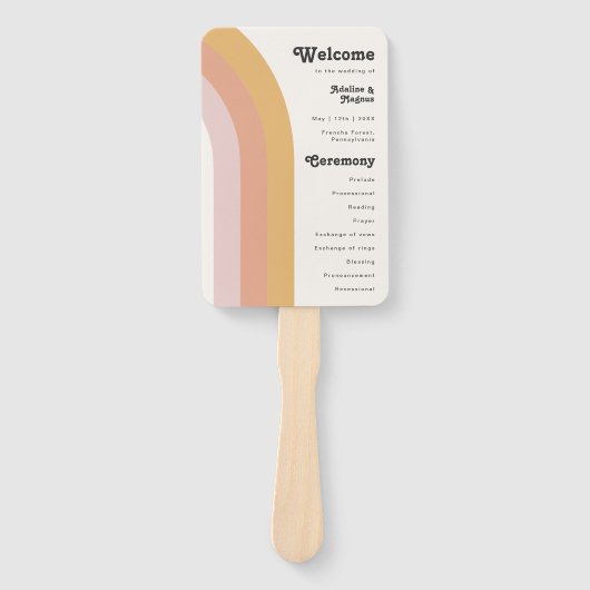 Modern Retro 70's Rainbow Wedding Program Hand Fan Handwaaier (Voorkant)