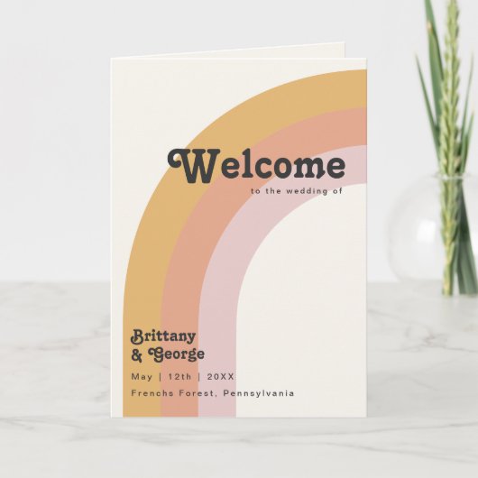 Modern Retro 70's regenboog | Gevouwen weddenschap Programma (Voorkant)