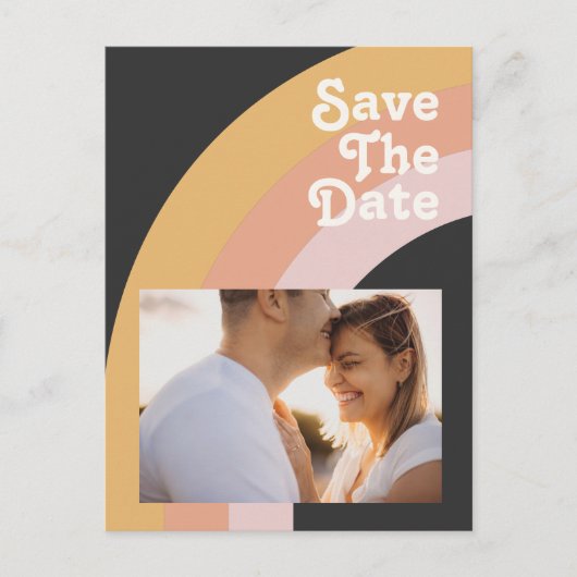 Modern Retro 70's regenboogdonkere foto slaat de d Uitnodiging Briefkaart (Voorkant)