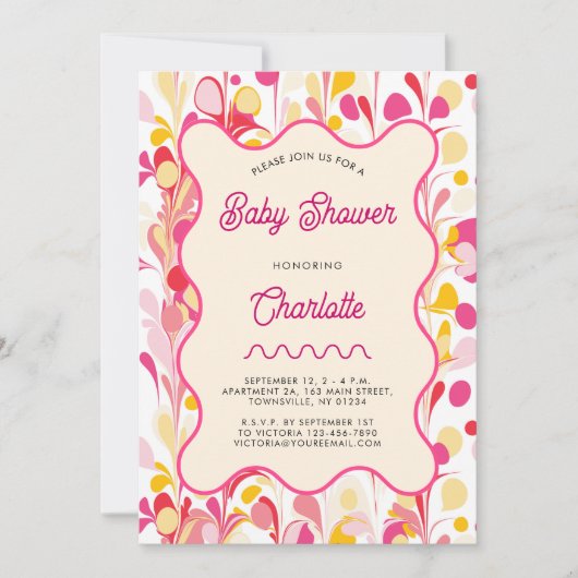 Modern Retro Abstract Roze Baby shower Kaart (Voorkant)