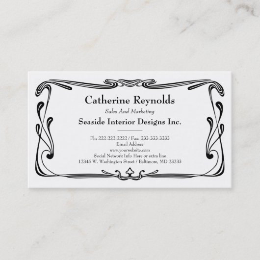 Modern Retro Art Deco Scroll Border Simple Black Visitekaartje (Voorkant)