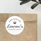 Modern Retro Baked with Love Cupcakes Ronde Sticker