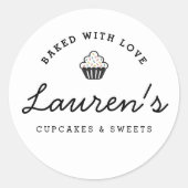 Modern Retro Baked with Love Cupcakes Ronde Sticker (Voorkant)