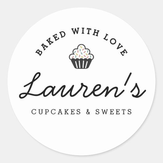 Modern Retro Baked with Love Cupcakes Ronde Sticker (Voorkant)