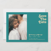 Modern Retro | Blauwgroen foto horizontaal sparen Save The Date (Voorkant)