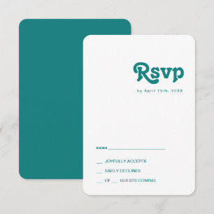 Modern Retro Blauwgroen RSVP-kaart met afgeronde RSVP Kaartje