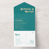 Modern Retro | Blauwgroen zegel en verzenden All In One Uitnodiging (Binnen)