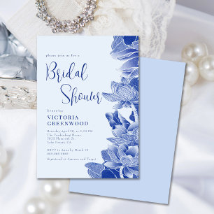 Modern Retro Blue Chinoiserie Floral Vrijgezellenf Kaart