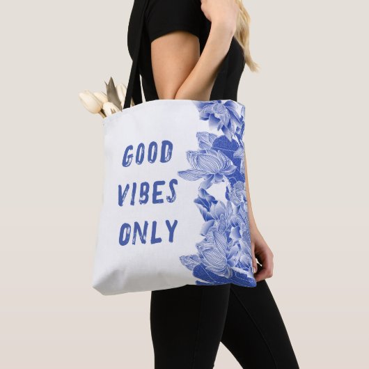 Modern Retro Blue Lotus Mandala Good Vibes Tas (Dichtbij)