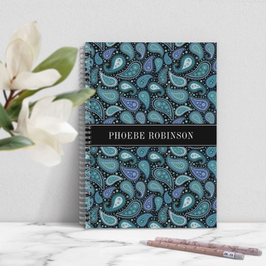 Modern Retro Blue Paisley patroon Notitieboek