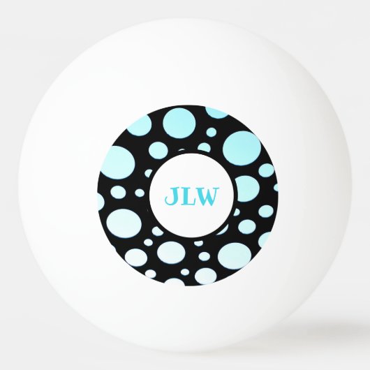 Modern Retro Blue Polka-stippen op Black Ping Pong Pingpongballen (Voorkant)