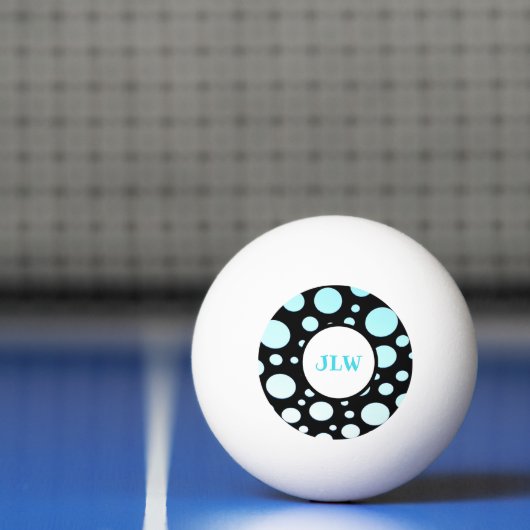 Modern Retro Blue Polka-stippen op Black Ping Pong Pingpongballen (Net)