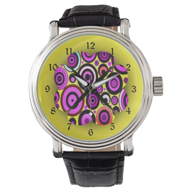 Modern Retro Circles Patroon Horloge (Voorkant)