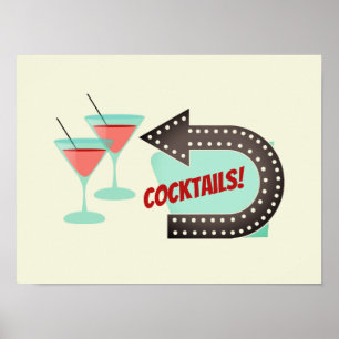 Modern Retro Cocktails Home Bar Poster