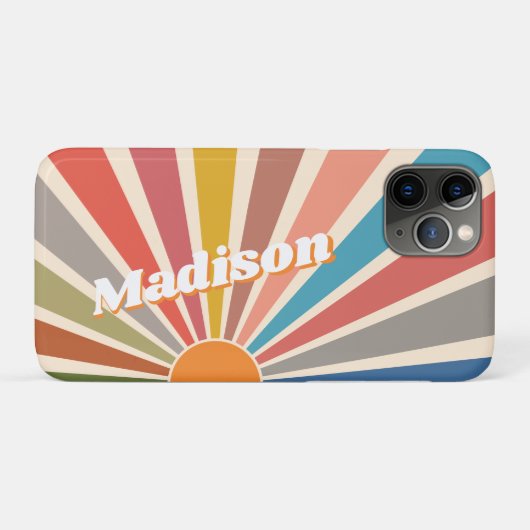 Modern Retro Custom Name Fun  Rainbow Case-Mate iPhone Case (Achterkant (horizontaal))