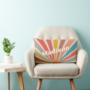 Modern Retro Custom Name Fun  Rainbow Kussen