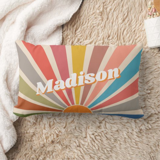 Modern Retro Custom Name Fun  Rainbow Kussen (Deken)