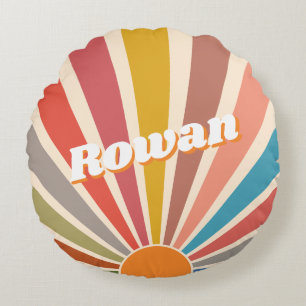 Modern Retro Custom Name Fun  Rainbow Rond Kussen