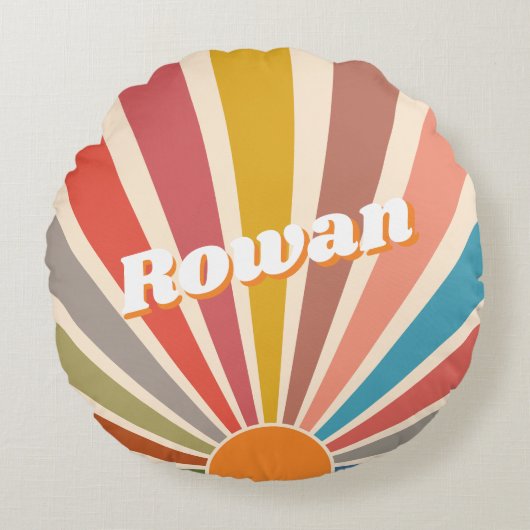 Modern Retro Custom Name Fun  Rainbow Rond Kussen (Voorkant)