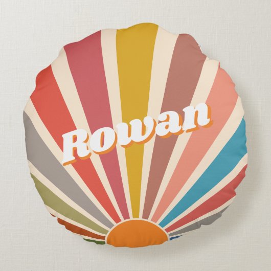 Modern Retro Custom Name Fun  Rainbow Rond Kussen (Achterkant)