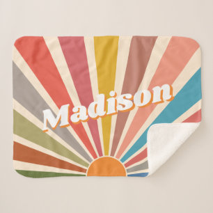 Modern Retro Custom Name Fun  Rainbow Sherpa Deken